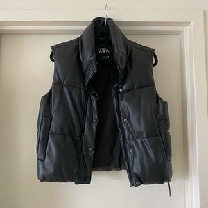 black leather vest zara